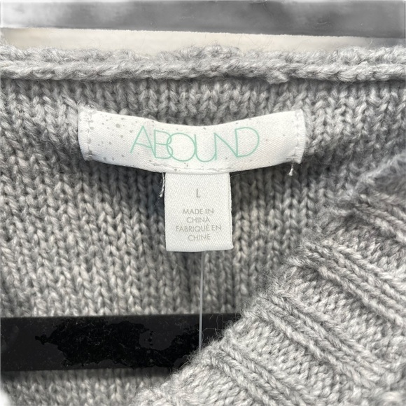 Abound Ribbed Knit Slit Back Hooded Sweater Grey Heather Large NWT New - Picture 5 of 8